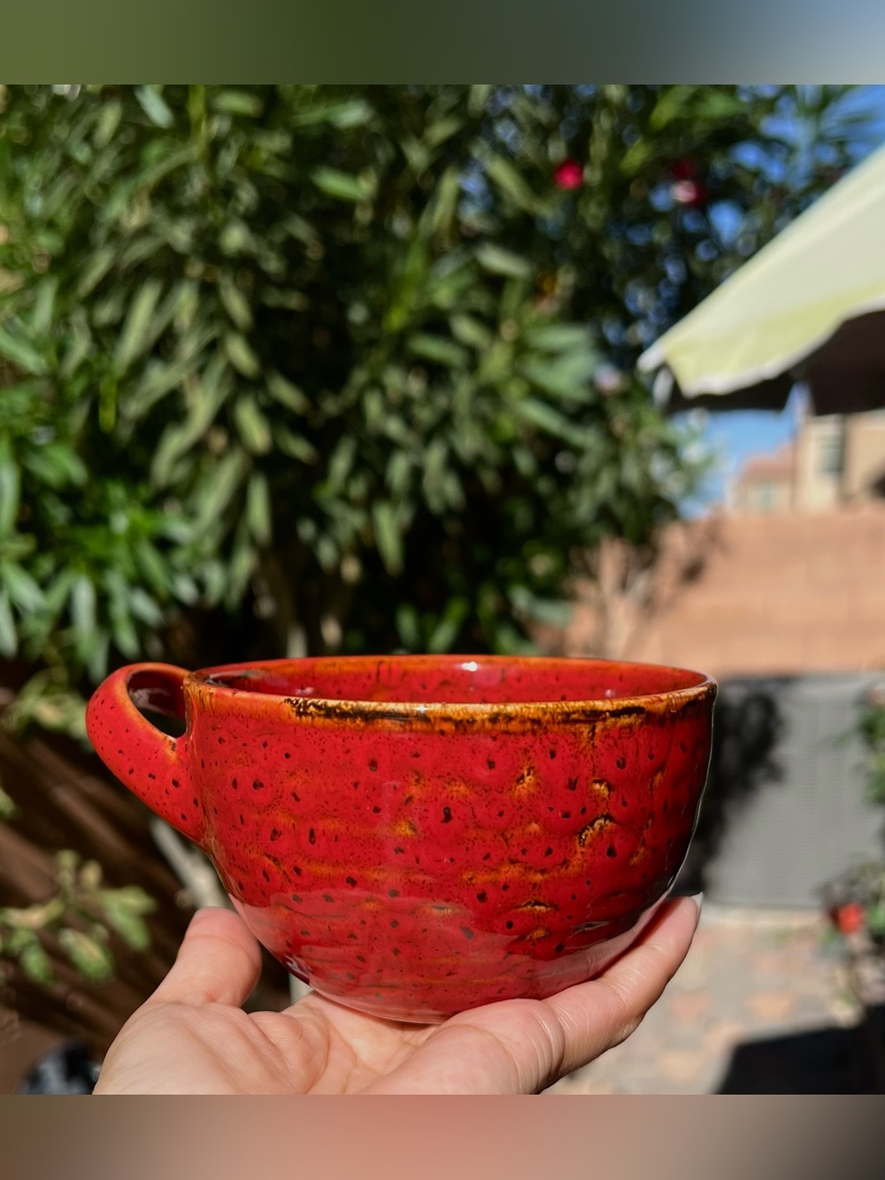 STARBUCKS Pottery Hand-painted Cup Mug Rice Bowl 2011 Red Speckle 8 oz